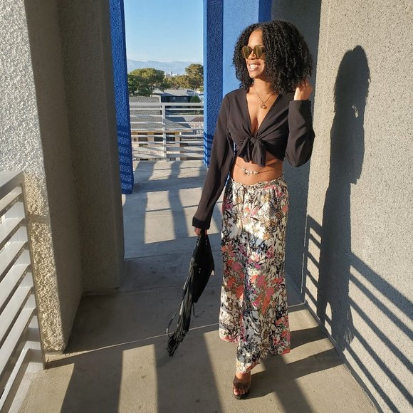 By Filtre Multi Colored Flower Print Pants Large - Picture 14 of 17